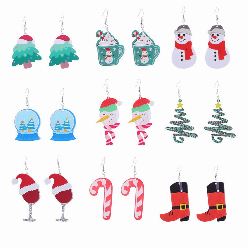 Wholesale Christmas Snowman Boots Christmas Tree Acrylic Earrings