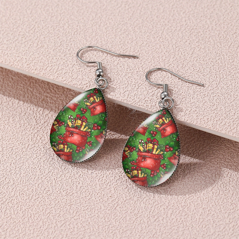 Wholesale Christmas Snowman Christmas Tree Santa Claus Time Gem Glass Water Drop Earrings