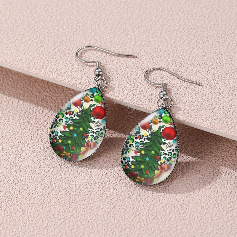 Wholesale Christmas Snowman Christmas Tree Santa Claus Time Gem Glass Water Drop Earrings