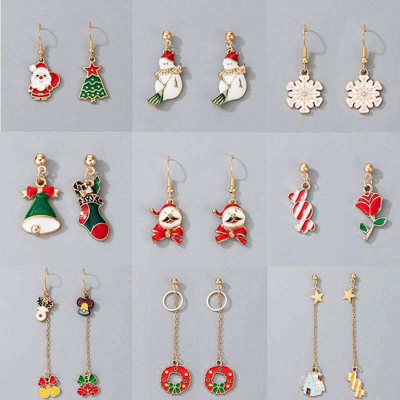 Wholesale Christmas Snowman Elk Candy Santa Claus Alloy Earrings