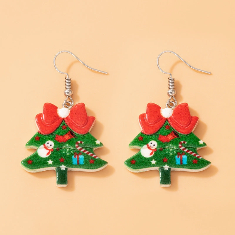 Wholesale Christmas Snowman Elk Candy Santa Claus Alloy Earrings