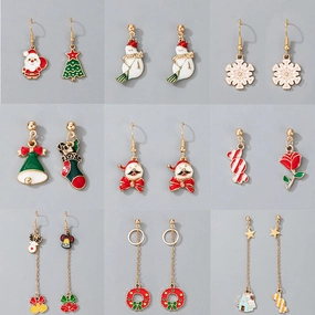 Wholesale Christmas Snowman Elk Candy Santa Claus Alloy Earrings