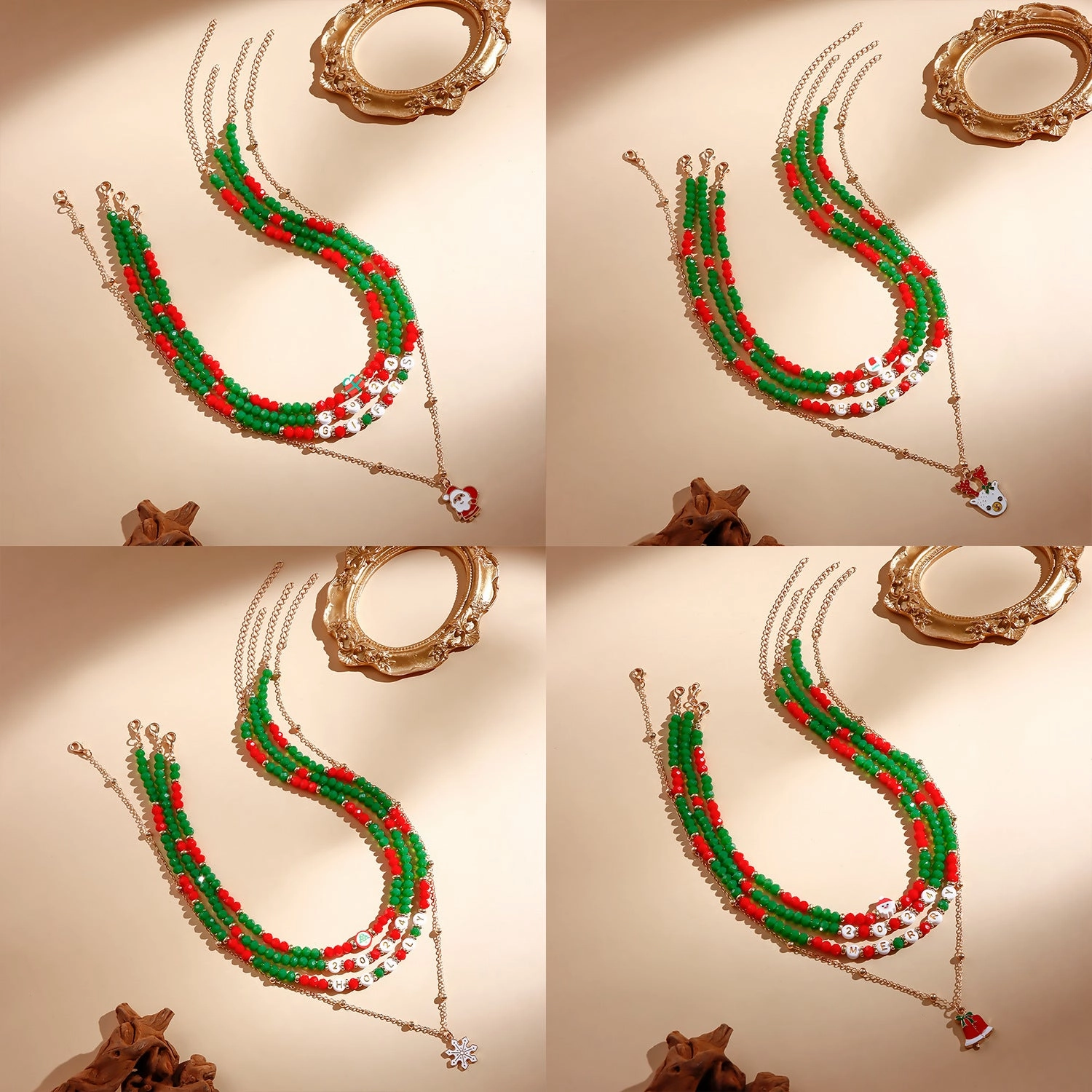 Wholesale Christmas Snowman Elk Imitation Crystal Necklace Set Sweater Chain