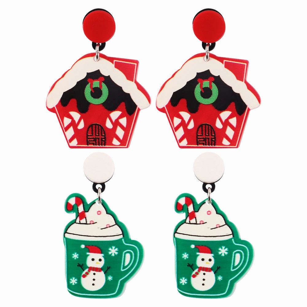 Wholesale Christmas Snowman House Cup Acrylic Earrings