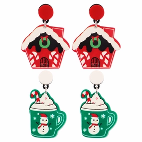 Wholesale Christmas Snowman House Cup Acrylic Earrings