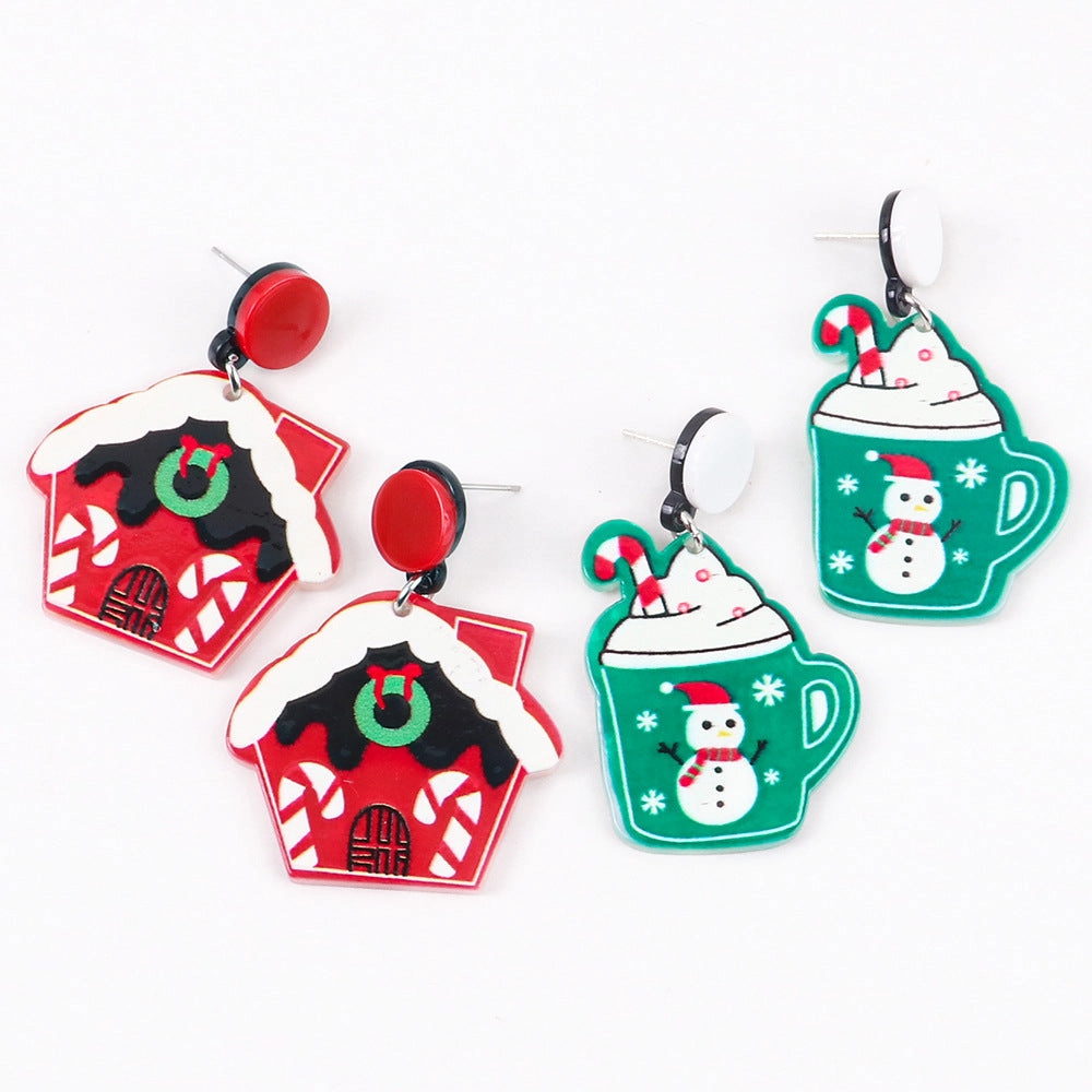 Wholesale Christmas Snowman House Cup Acrylic Earrings