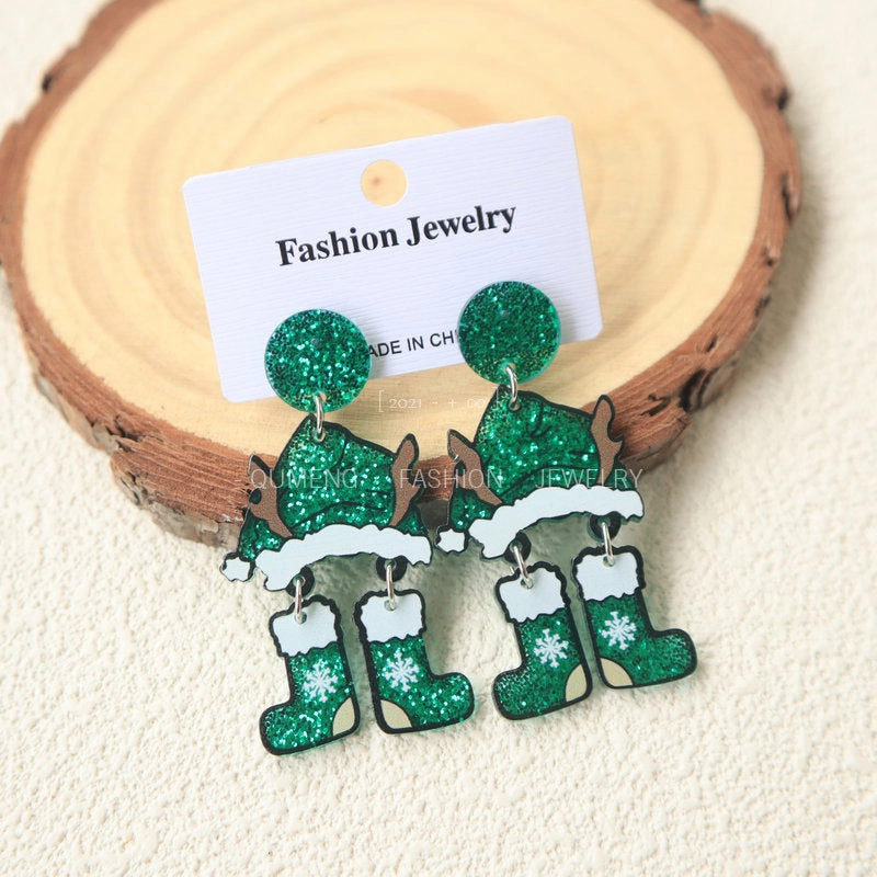 Wholesale Christmas Socks and Hats Blingbling Acrylic Earrings