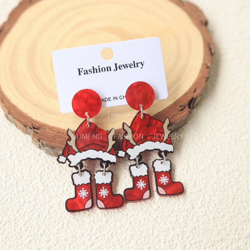 Wholesale Christmas Socks and Hats Blingbling Acrylic Earrings
