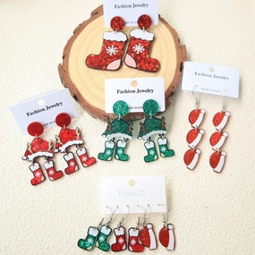 Wholesale Christmas Socks and Hats Blingbling Acrylic Earrings