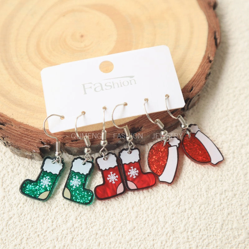 Wholesale Christmas Socks and Hats Blingbling Acrylic Earrings