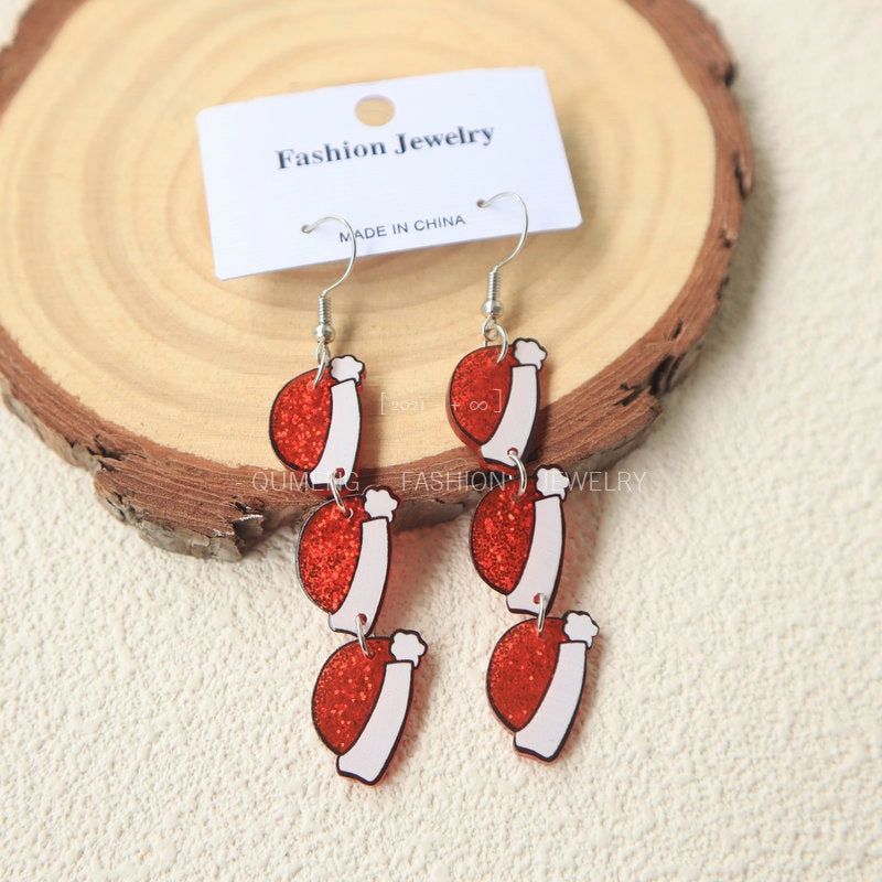 Wholesale Christmas Socks and Hats Blingbling Acrylic Earrings