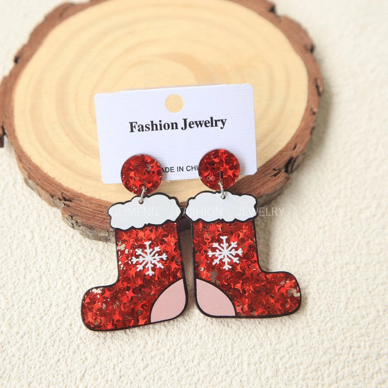 Wholesale Christmas Socks and Hats Blingbling Acrylic Earrings