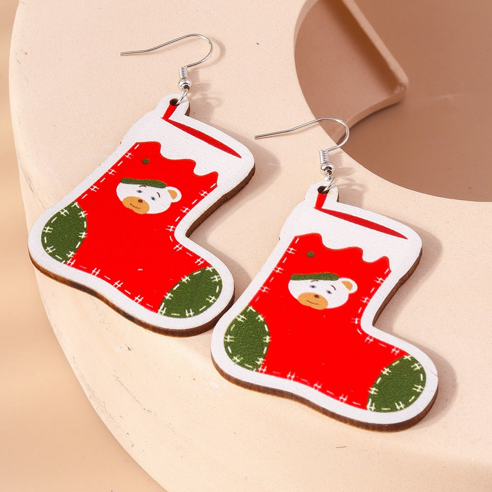Wholesale Christmas Socks Earrings Cartoon Creative Cute  Plastic Snowflake Earrings