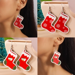 Wholesale Christmas Socks Earrings Cartoon Creative Cute  Plastic Snowflake Earrings