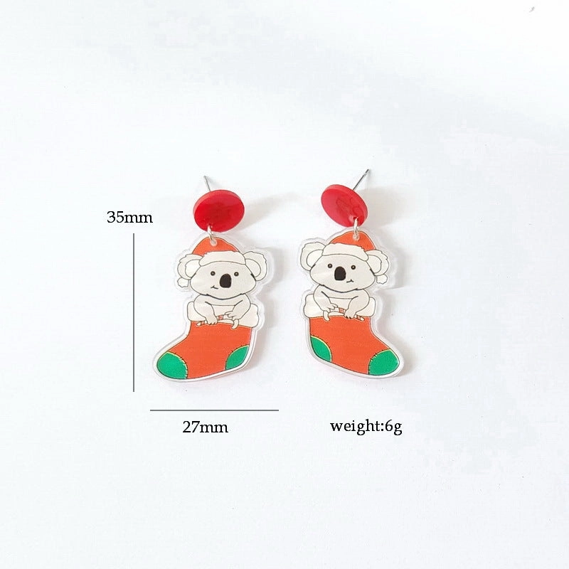 Wholesale Christmas Socks Sloth Gingerbread Man Wine Glass Acrylic Earrings