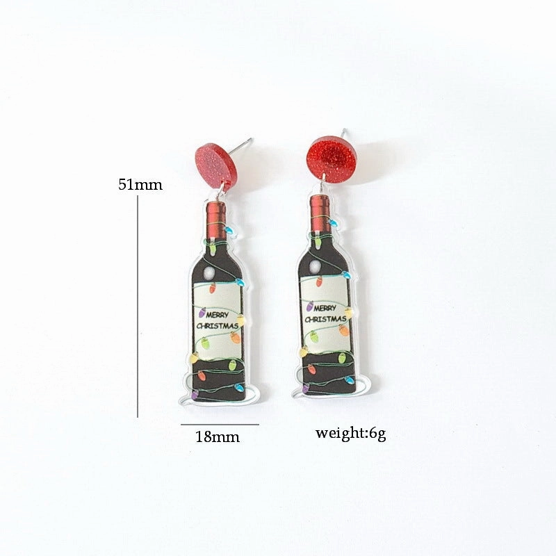 Wholesale Christmas Socks Sloth Gingerbread Man Wine Glass Acrylic Earrings