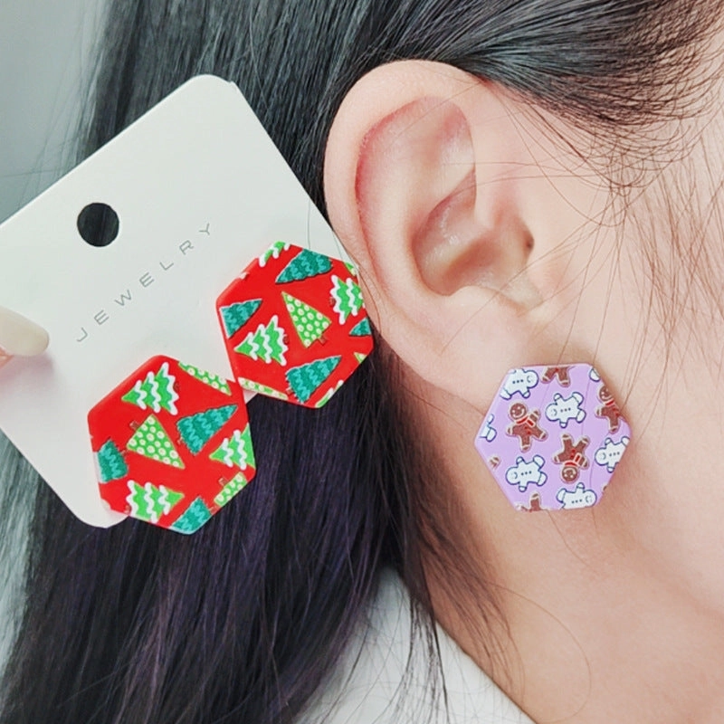 Wholesale Christmas Spray Painted Hexagonal Acrylic Earrings