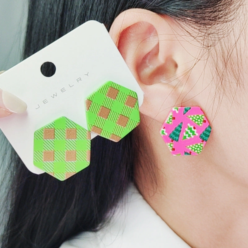 Wholesale Christmas Spray Painted Hexagonal Acrylic Earrings