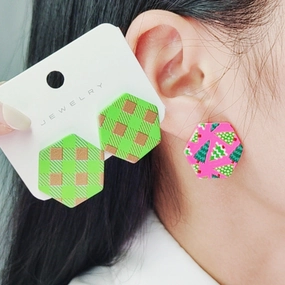 Wholesale Christmas Spray Painted Hexagonal Acrylic Earrings