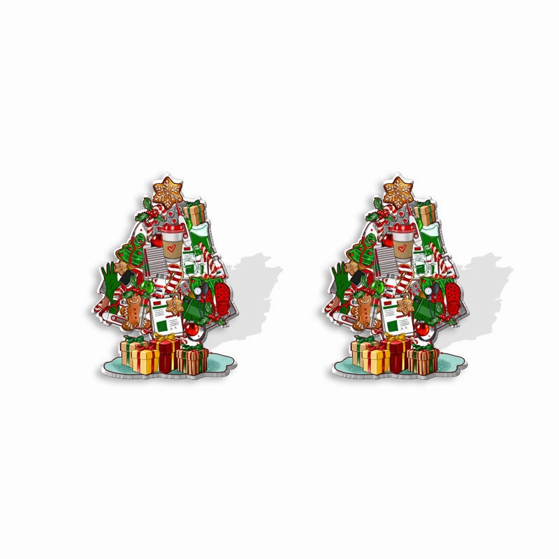 Wholesale Christmas Square Cake Christmas Tree Acrylic Earrings