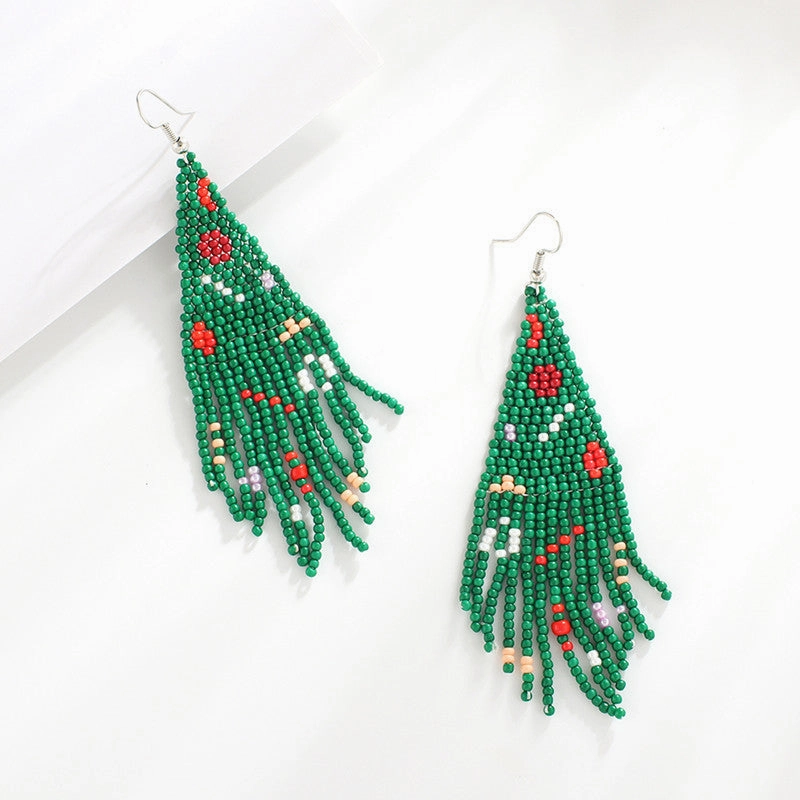 Wholesale Christmas Tassel Hand Knitted Christmas Tree Santa Claus Rice Bead Earrings