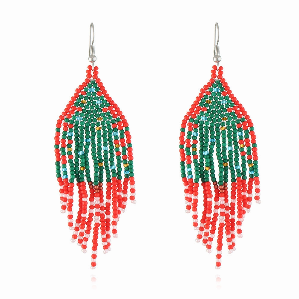 Wholesale Christmas Tassel Hand Knitted Christmas Tree Santa Claus Rice Bead Earrings