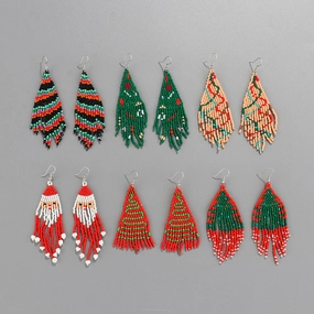 Wholesale Christmas Tassel Hand Knitted Christmas Tree Santa Claus Rice Bead Earrings