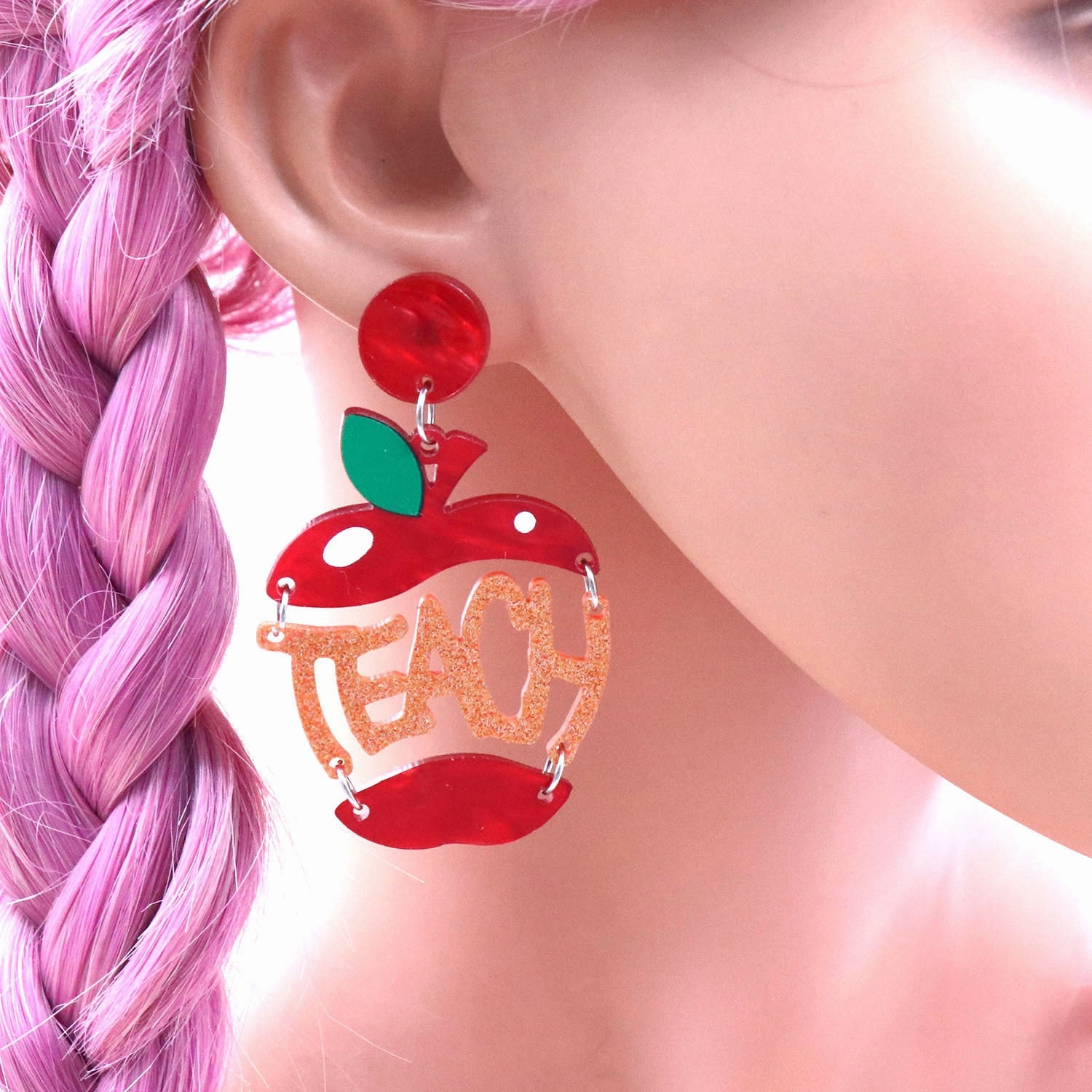 Wholesale Christmas Teacher Letter Apple Earrings