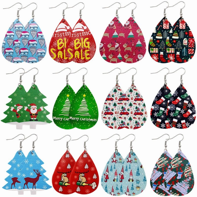 Wholesale Christmas Tree Bell Leather Earrings