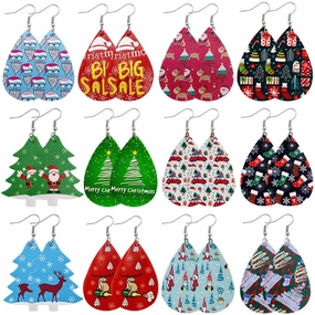 Wholesale Christmas Tree Bell Leather Earrings