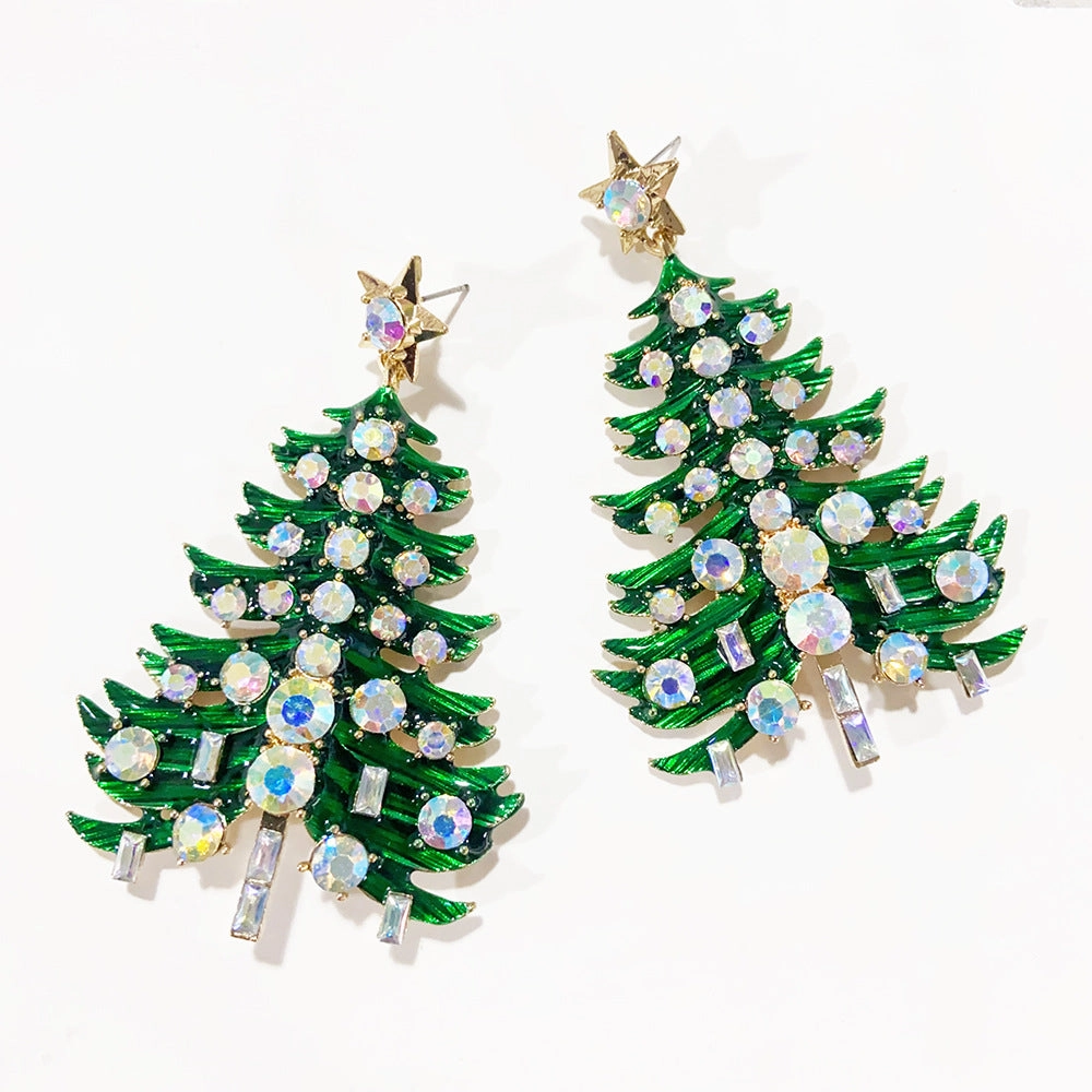 Wholesale Christmas Tree Bells Elk Lollipop Rice Beads Alloy Diamond Earrings