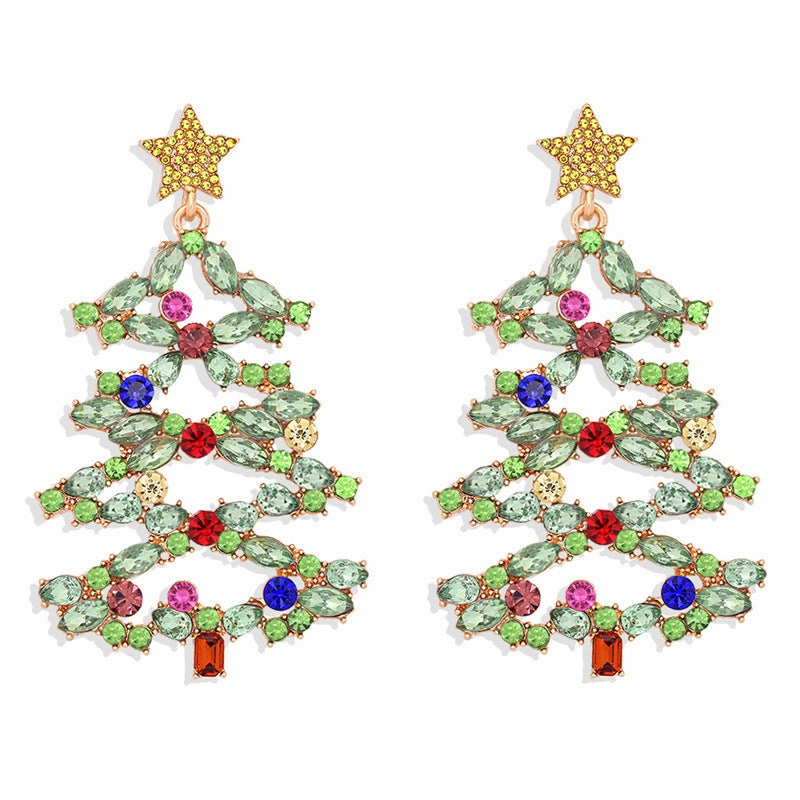 Wholesale Christmas Tree Bells Elk Lollipop Rice Beads Alloy Diamond Earrings