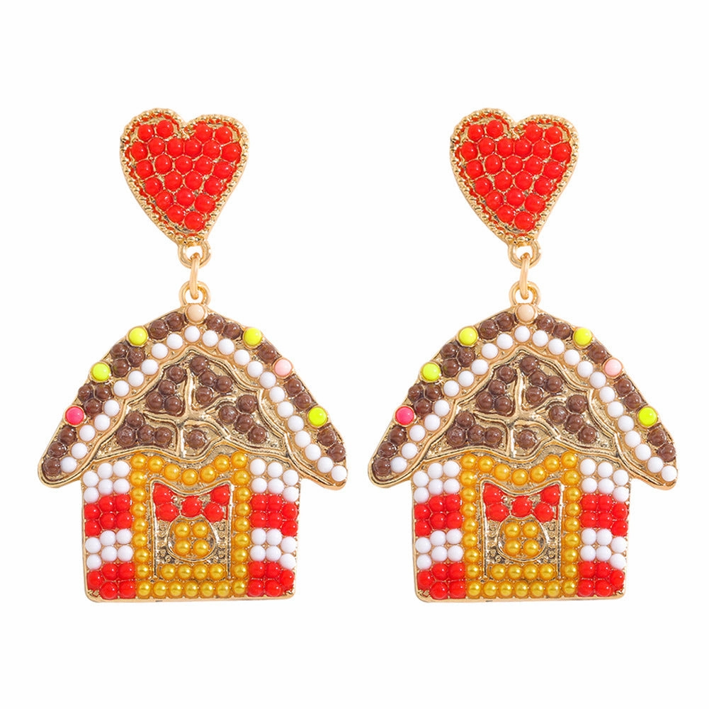 Wholesale Christmas Tree Bells Elk Lollipop Rice Beads Alloy Diamond Earrings