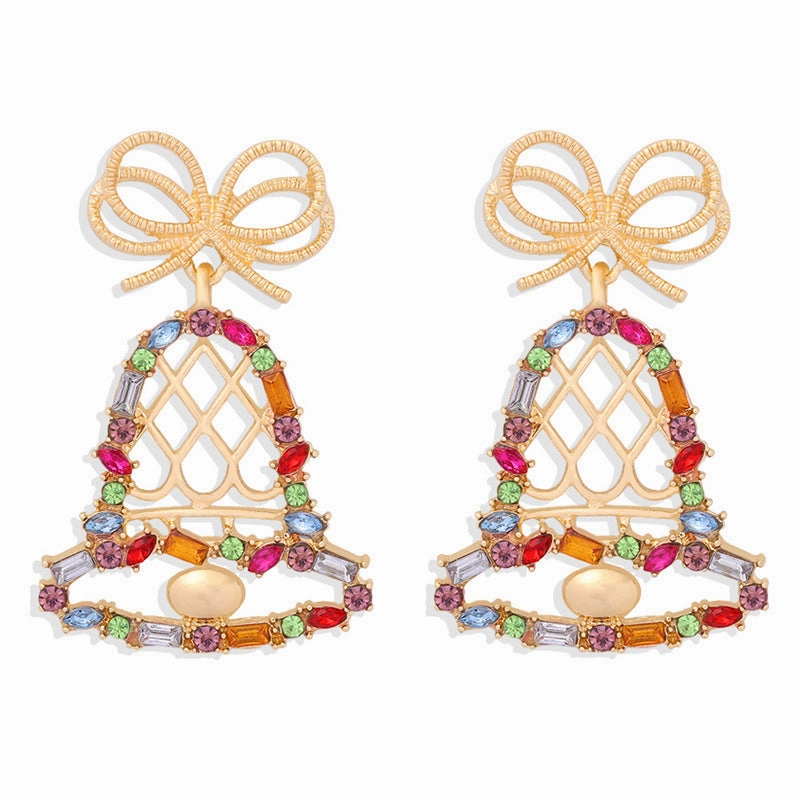 Wholesale Christmas Tree Bells Elk Lollipop Rice Beads Alloy Diamond Earrings