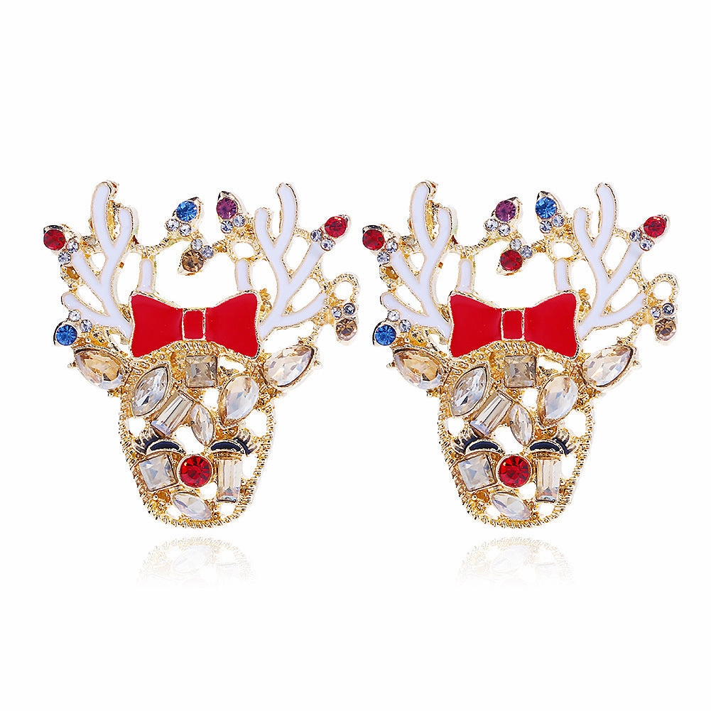 Wholesale Christmas Tree Bells Elk Lollipop Rice Beads Alloy Diamond Earrings