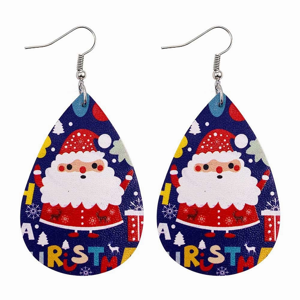 Wholesale Christmas Tree Bells Santa Claus Elk Leather Earrings