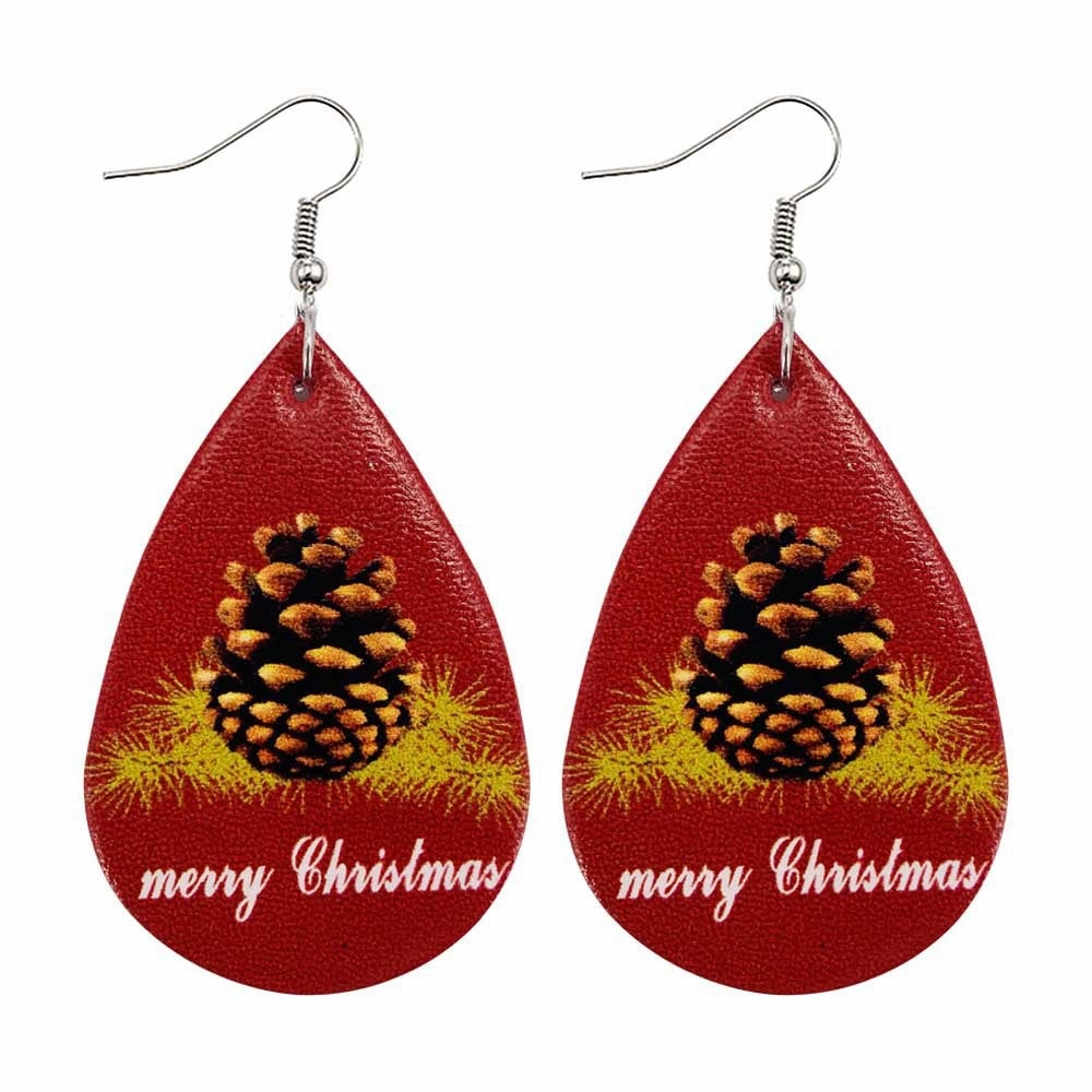 Wholesale Christmas Tree Bells Santa Claus Elk Leather Earrings