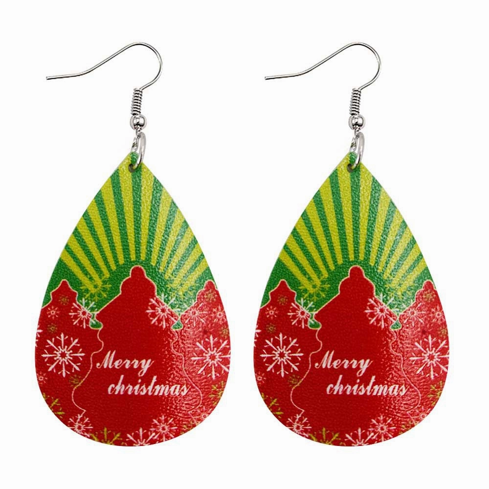 Wholesale Christmas Tree Bells Santa Claus Elk Leather Earrings