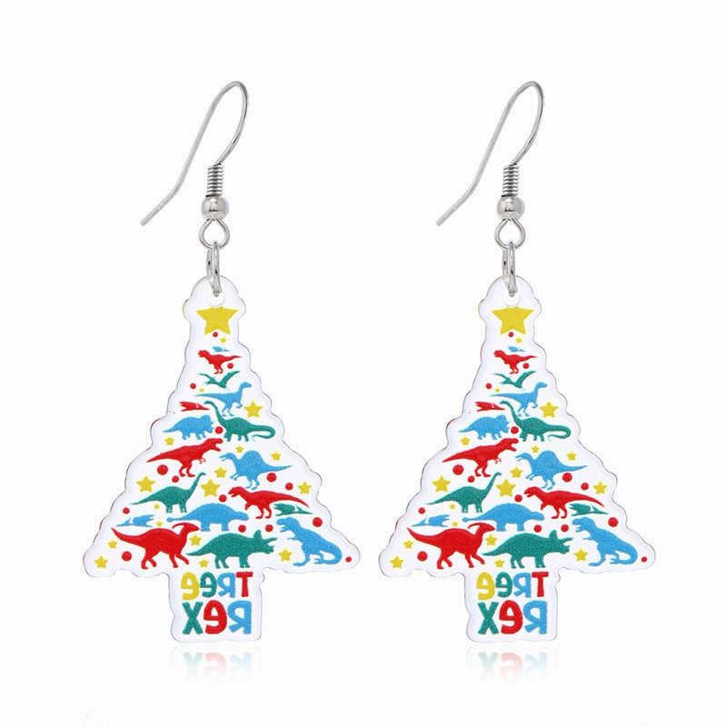 Wholesale Christmas Tree Bells Small Dinosaur Walking Stick Double Sided Earrings