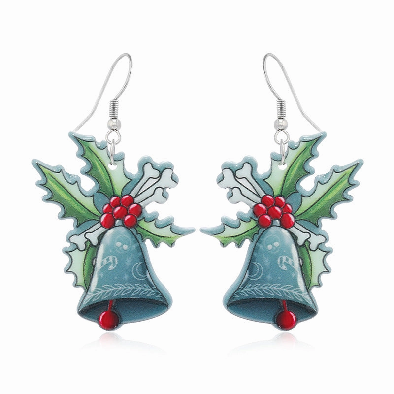 Wholesale Christmas Tree Bells Small Dinosaur Walking Stick Double Sided Earrings