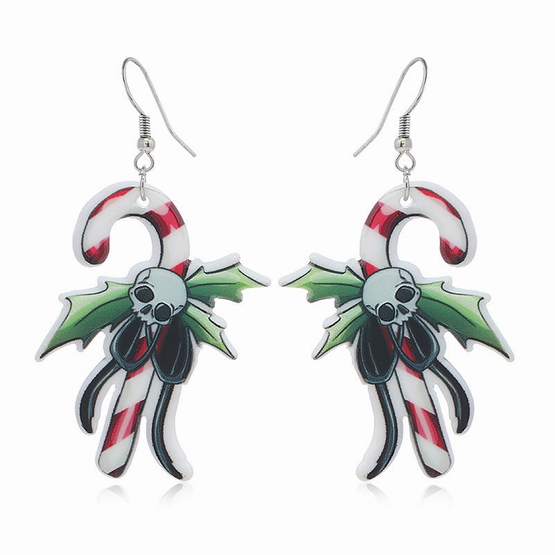 Wholesale Christmas Tree Bells Small Dinosaur Walking Stick Double Sided Earrings