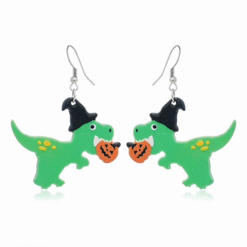 Wholesale Christmas Tree Bells Small Dinosaur Walking Stick Double Sided Earrings