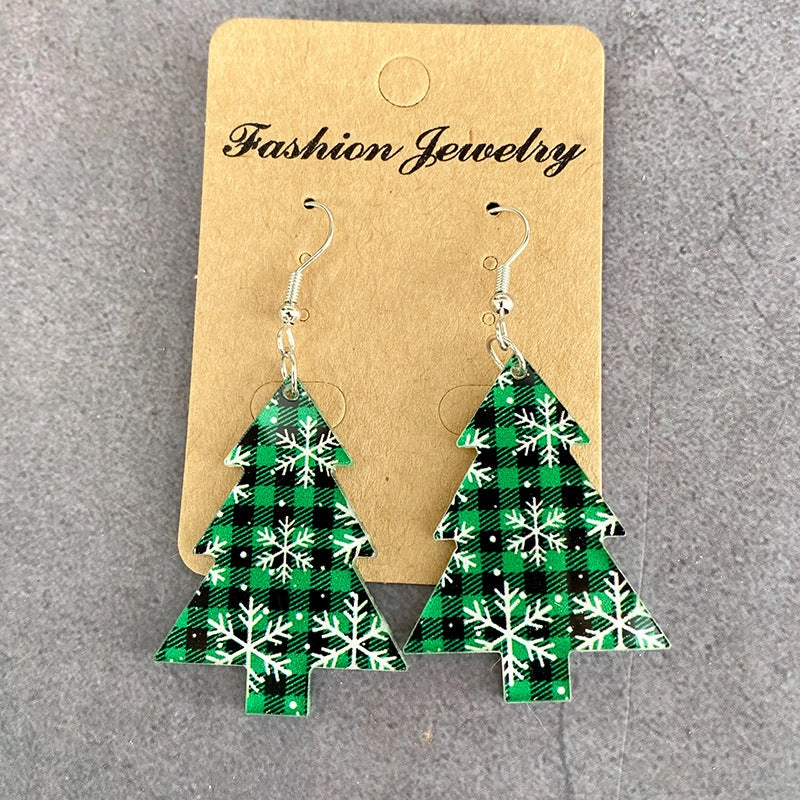 Wholesale Christmas Tree Black and Red Plaid Colorful Acrylic Earrings
