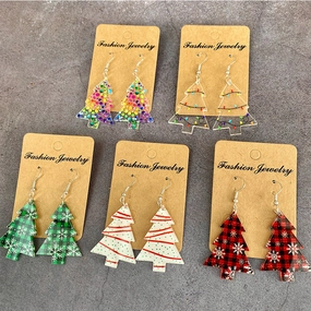 Wholesale Christmas Tree Black and Red Plaid Colorful Acrylic Earrings