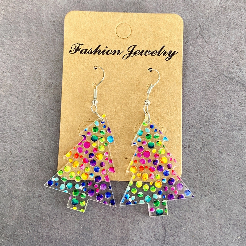 Wholesale Christmas Tree Black and Red Plaid Colorful Acrylic Earrings