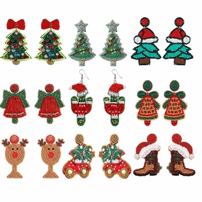 Wholesale Christmas Tree Boots Handmade Fabric Rice Bead Earrings