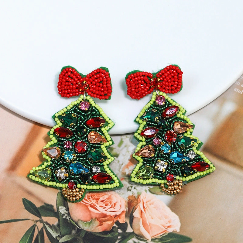 Wholesale Christmas Tree Boots Handmade Fabric Rice Bead Earrings