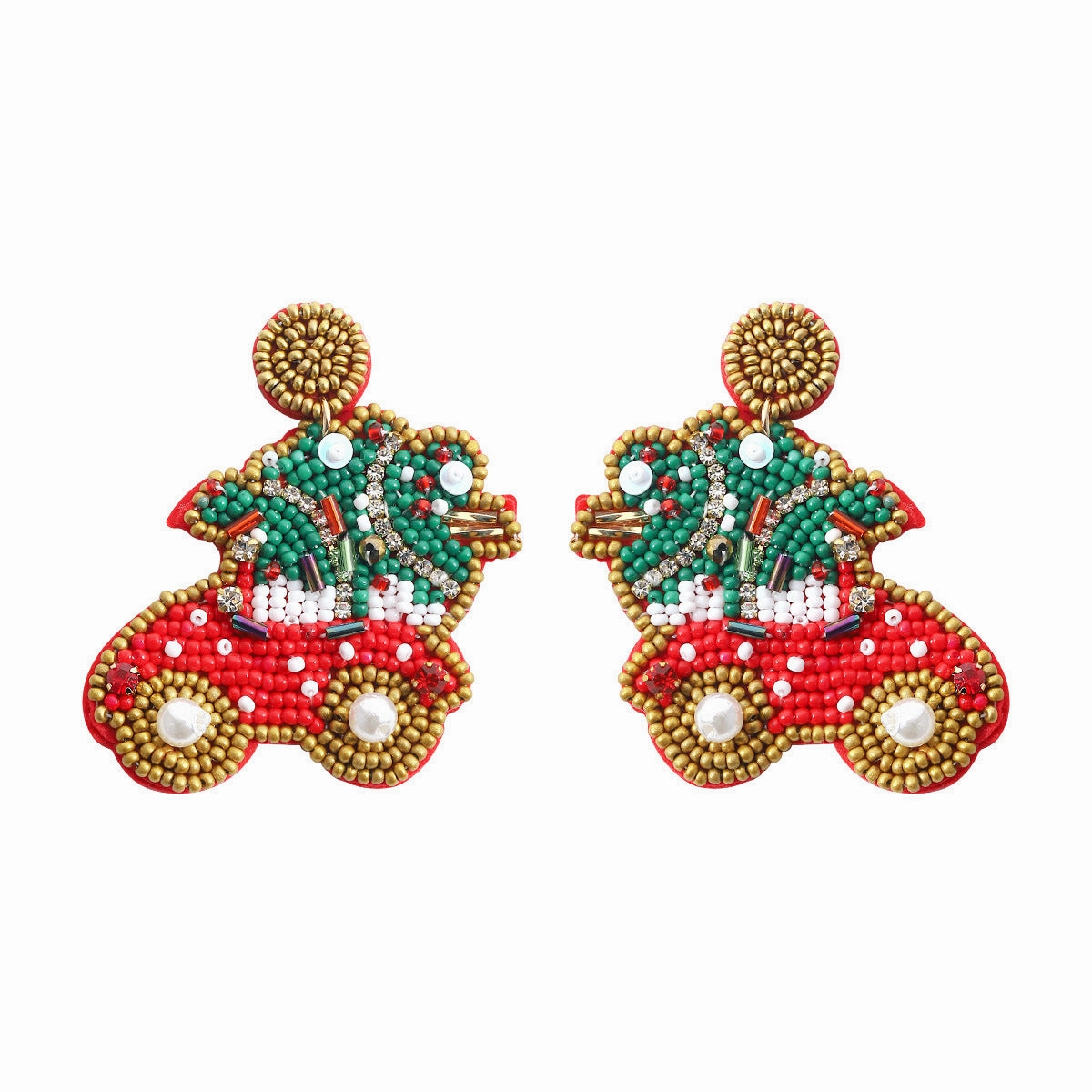 Wholesale Christmas Tree Boots Handmade Fabric Rice Bead Earrings