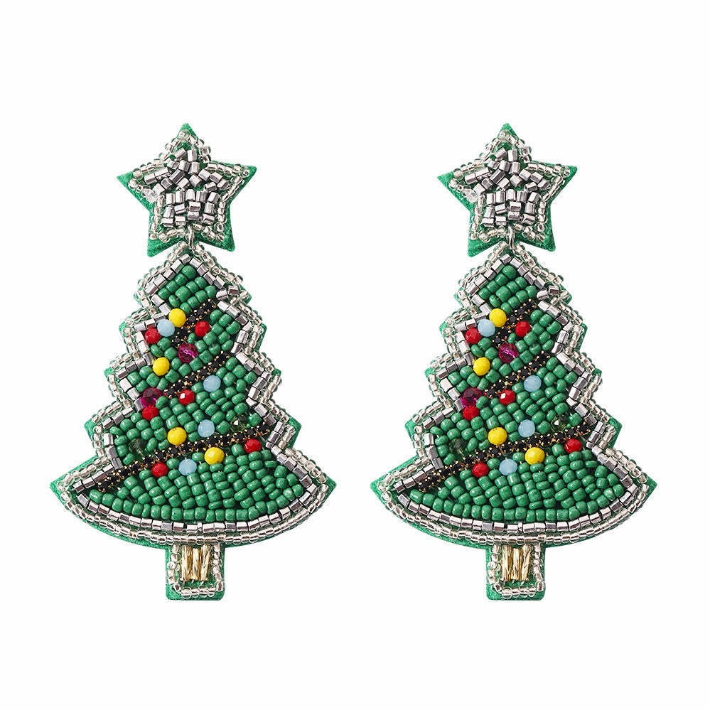 Wholesale Christmas Tree Boots Handmade Fabric Rice Bead Earrings
