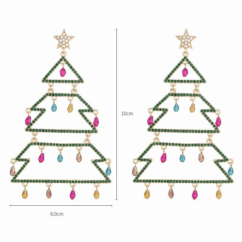 Wholesale Christmas Tree Diamond Copper Earrings